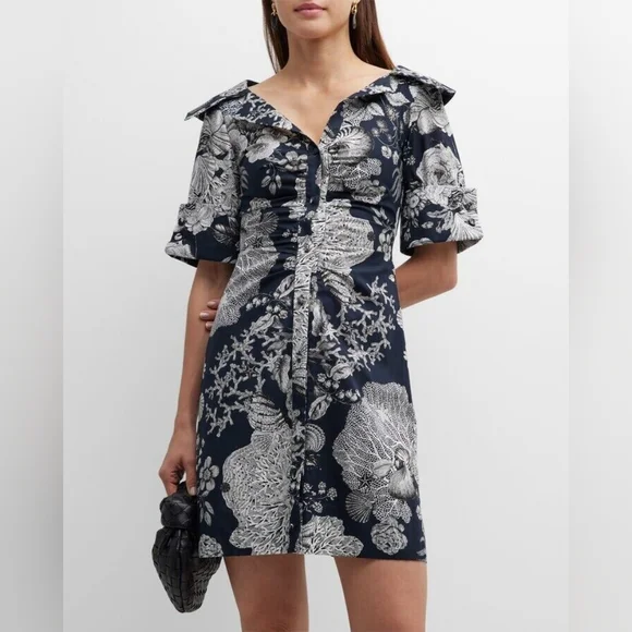 lela rose shirt dress NWOT LELA ROSE Open Neck Floral Print Cotton Shirt dress Sz 18 Org $1,390